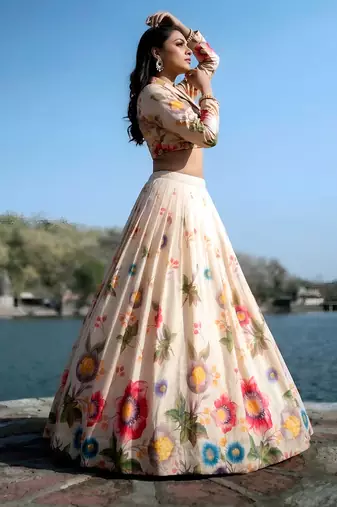 floral silk blend lehenga choli- full stitched free size