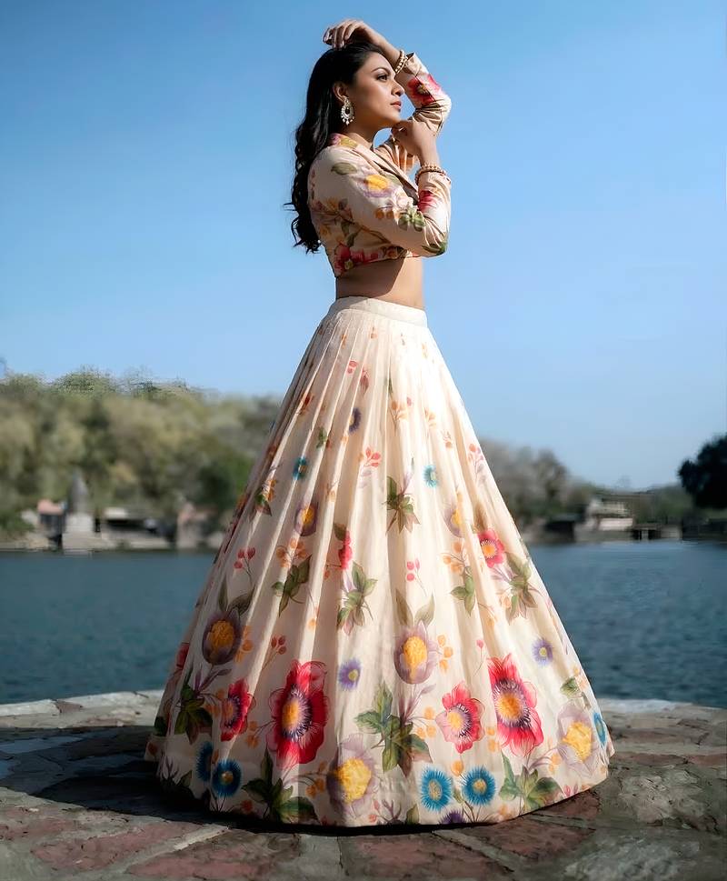 floral silk blend lehenga choli- full stitched free size