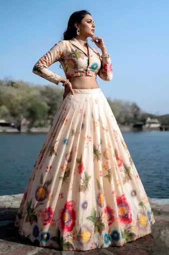 floral silk blend lehenga choli- full stitched free size