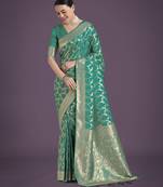 rama silk blend banarasi jacuard work saree with unstitched blouse piece