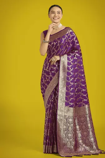 wine silk blend banarasi jacuard work saree with unstitched blouse piece