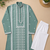 Sea green color embroidery and silver sequence work silk men's kurta payjama set