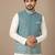 Off white-sky blue color embroidered daaman work shiny silk men's kurta payjama set