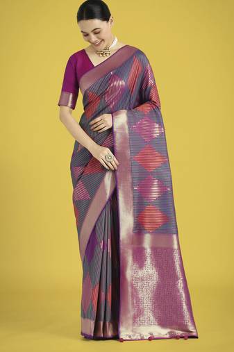 teal green silk blend banarasi jacuard work saree with unstitched blouse piece