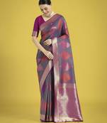 teal green silk blend banarasi jacuard work saree with unstitched blouse piece