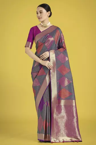 teal green silk blend banarasi jacuard work saree with unstitched blouse piece