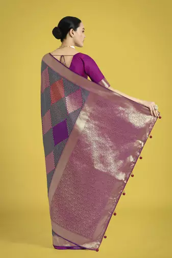 teal green silk blend banarasi jacuard work saree with unstitched blouse piece