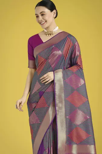 teal green silk blend banarasi jacuard work saree with unstitched blouse piece