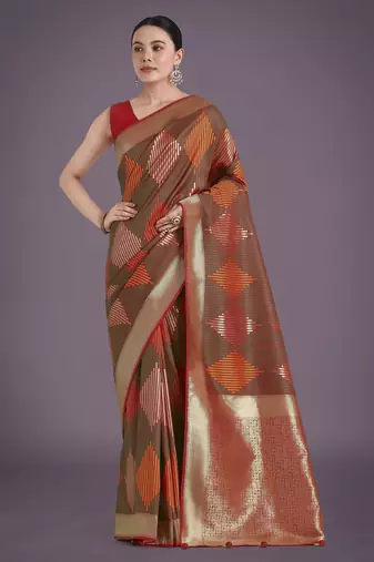 green silk blend banarasi jacuard work saree with unstitched blouse piece