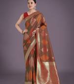 green silk blend banarasi jacuard work saree with unstitched blouse piece