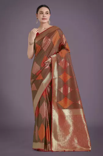 green silk blend banarasi jacuard work saree with unstitched blouse piece