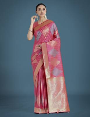 light pink silk blend banarasi jacuard work saree with unstitched blouse piece 1