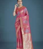light pink silk blend banarasi jacuard work saree with unstitched blouse piece