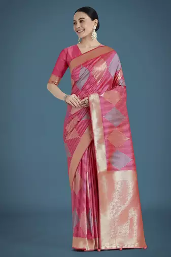 light pink silk blend banarasi jacuard work saree with unstitched blouse piece