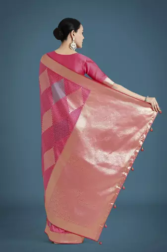 light pink silk blend banarasi jacuard work saree with unstitched blouse piece