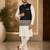 Off white-black color embroidered daaman work shiny silk men's kurta payjama set