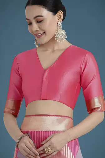 light pink silk blend banarasi jacuard work saree with unstitched blouse piece