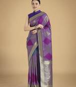 purple silk blend banarasi jacuard work saree with unstitched blouse piece