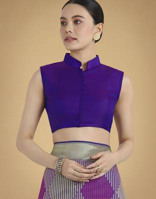 purple silk blend banarasi jacuard work saree with unstitched blouse piece 5