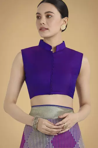 purple silk blend banarasi jacuard work saree with unstitched blouse piece
