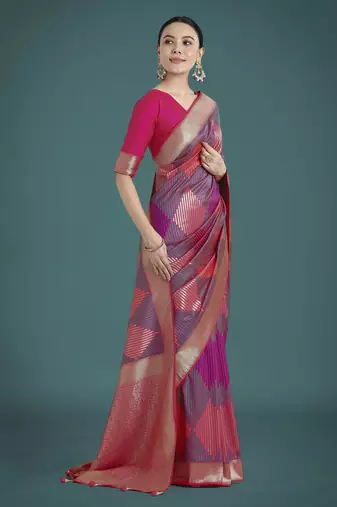 wine silk blend banarasi jacuard work saree with unstitched blouse piece