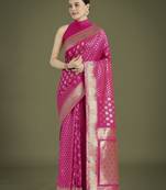 pink silk blend banarasi jacuard work saree with unstitched blouse piece