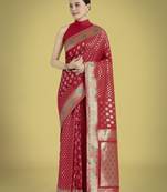 red silk blend banarasi jacuard work saree with unstitched blouse piece