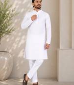 White color traditional chikankari embroidery cotton men's kurta payjama set