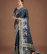 morpich silk blend banarasi jacuard work saree with unstitched blouse piece