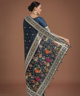morpich silk blend banarasi jacuard work saree with unstitched blouse piece 3