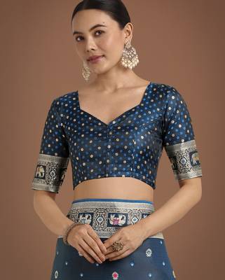 morpich silk blend banarasi jacuard work saree with unstitched blouse piece 5
