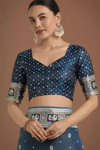 morpich silk blend banarasi jacuard work saree with unstitched blouse piece