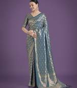 rama silk blend banarasi jacuard work saree with unstitched blouse piece