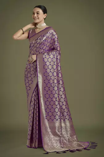 wine silk blend banarasi jacuard work saree with unstitched blouse piece