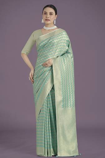 rama silk blend banarasi jacuard work saree with unstitched blouse piece