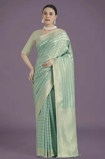 rama silk blend banarasi jacuard work saree with unstitched blouse piece