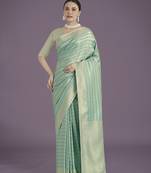 rama silk blend banarasi jacuard work saree with unstitched blouse piece