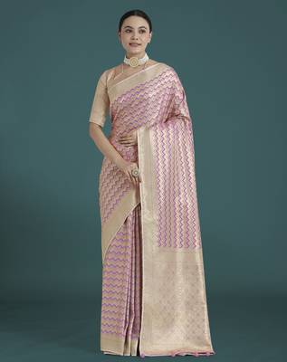 lavender silk blend banarasi jacuard work saree with unstitched blouse piece 1