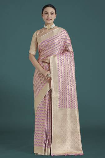 lavender silk blend banarasi jacuard work saree with unstitched blouse piece
