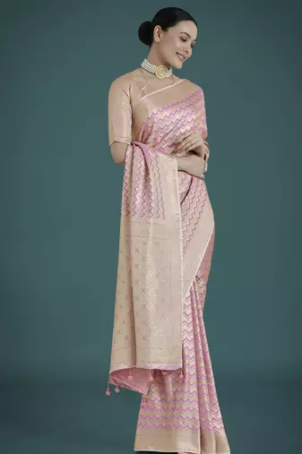 lavender silk blend banarasi jacuard work saree with unstitched blouse piece