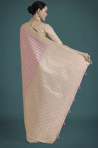 lavender silk blend banarasi jacuard work saree with unstitched blouse piece