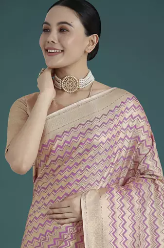lavender silk blend banarasi jacuard work saree with unstitched blouse piece