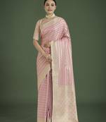 pink silk blend banarasi jacuard work saree with unstitched blouse piece