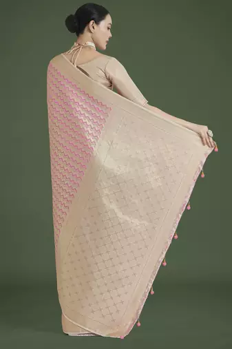 pink silk blend banarasi jacuard work saree with unstitched blouse piece