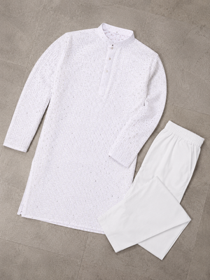 White color traditional chikankari embroidery cotton men's kurta payjama set 5