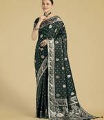 green silk blend banarasi jacuard work saree with unstitched blouse piece