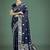 blue silk blend banarasi jacuard work saree with unstitched blouse piece