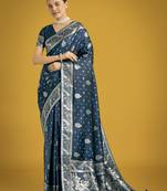 rama silk blend banarasi jacuard work saree with unstitched blouse piece