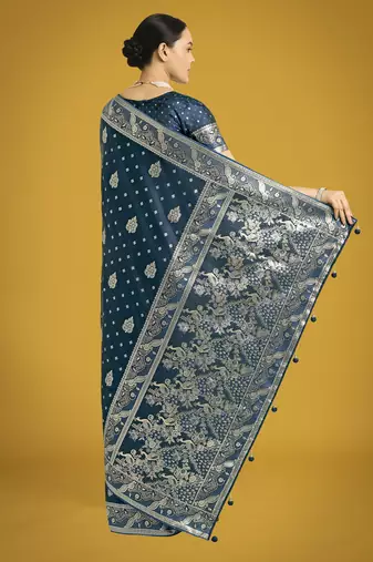 rama silk blend banarasi jacuard work saree with unstitched blouse piece
