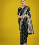 green silk blend banarasi jacuard work saree with unstitched blouse piece